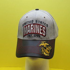 USMC Grey Embroidered Faux Leather Bill Hook & Loope Cap/Hat.